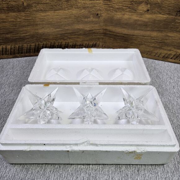 VTG Rosenthal Crystal Star Candlestick Set (3) 90s Candle Holder MCM Heavy Glass - Picture 3 of 16